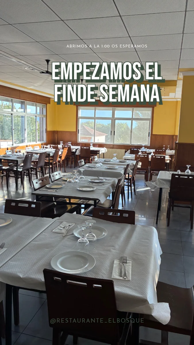 Imagen del comedor con el texto Empezamos el finde semana